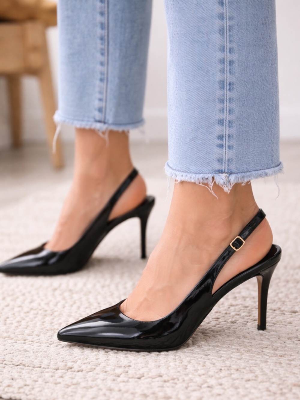 NWT L’Intervalle Borage Black Patent Slingback Heal sz 39 W